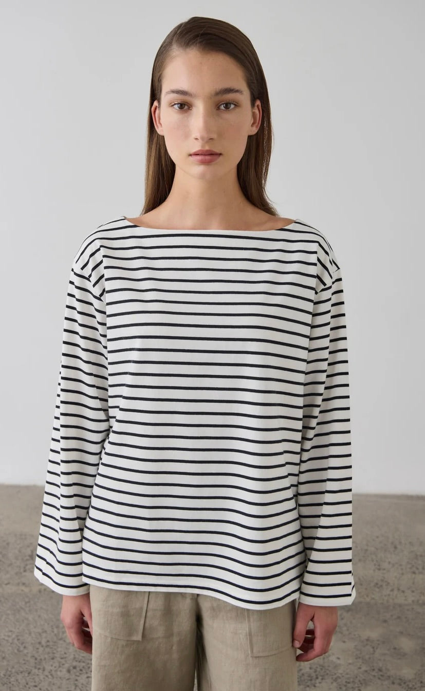 Striped Long Sleeve T-Shirt Black / Ecru