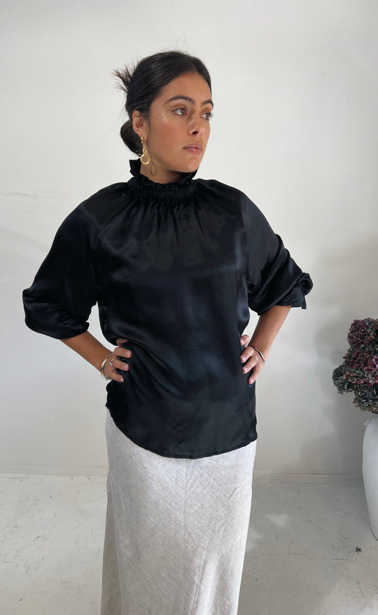Deco Top Black Silk Satin