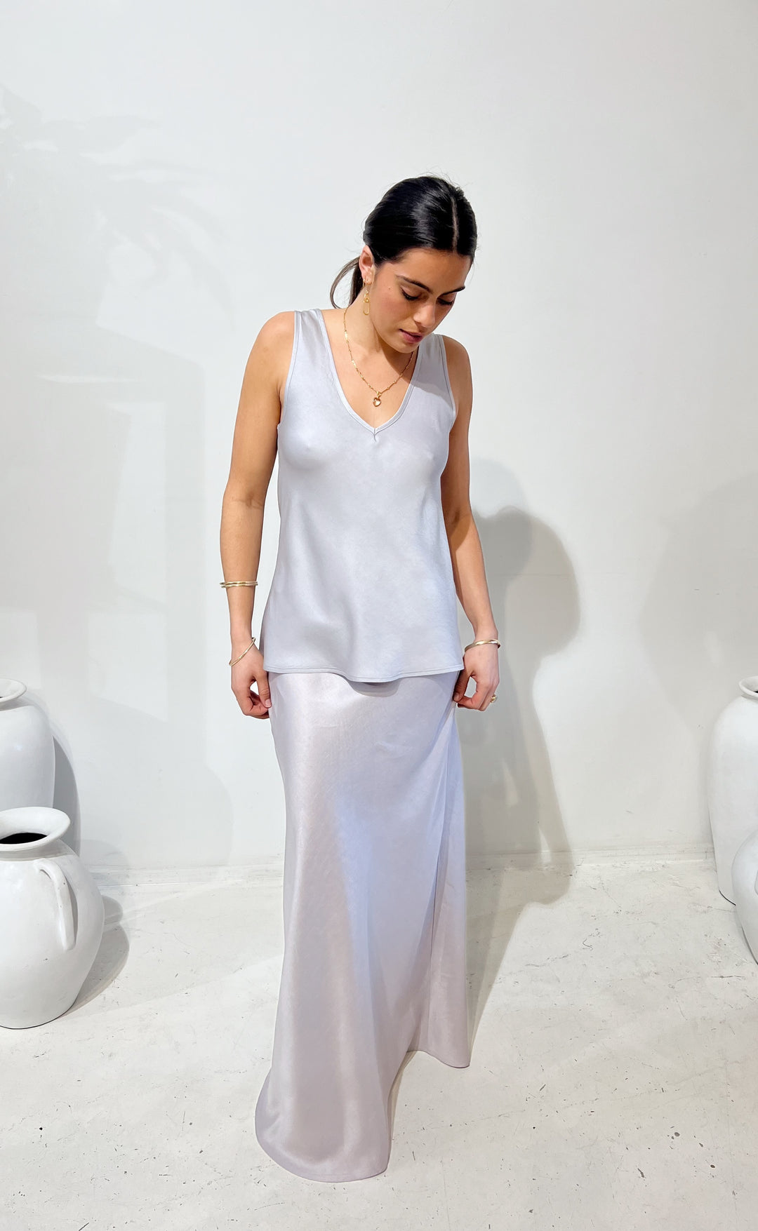 Renee Maxi Skirt Silver Linen Twill – Smith Western