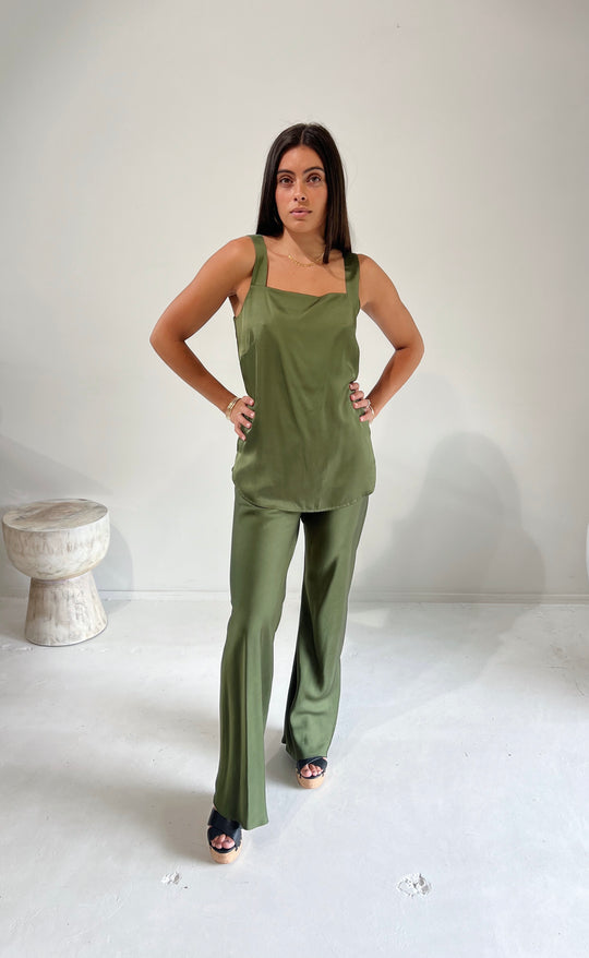 Parisienne Pant Olive Satin