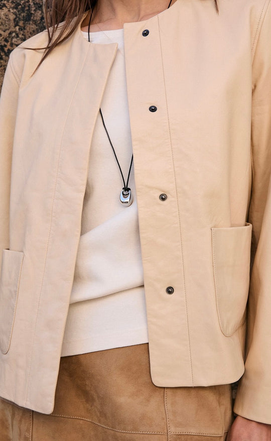 Sheepskin Leather Jacket Ecru