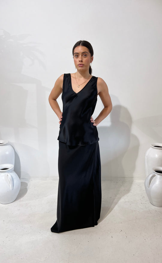 Renee Maxi Skirt Black Satin