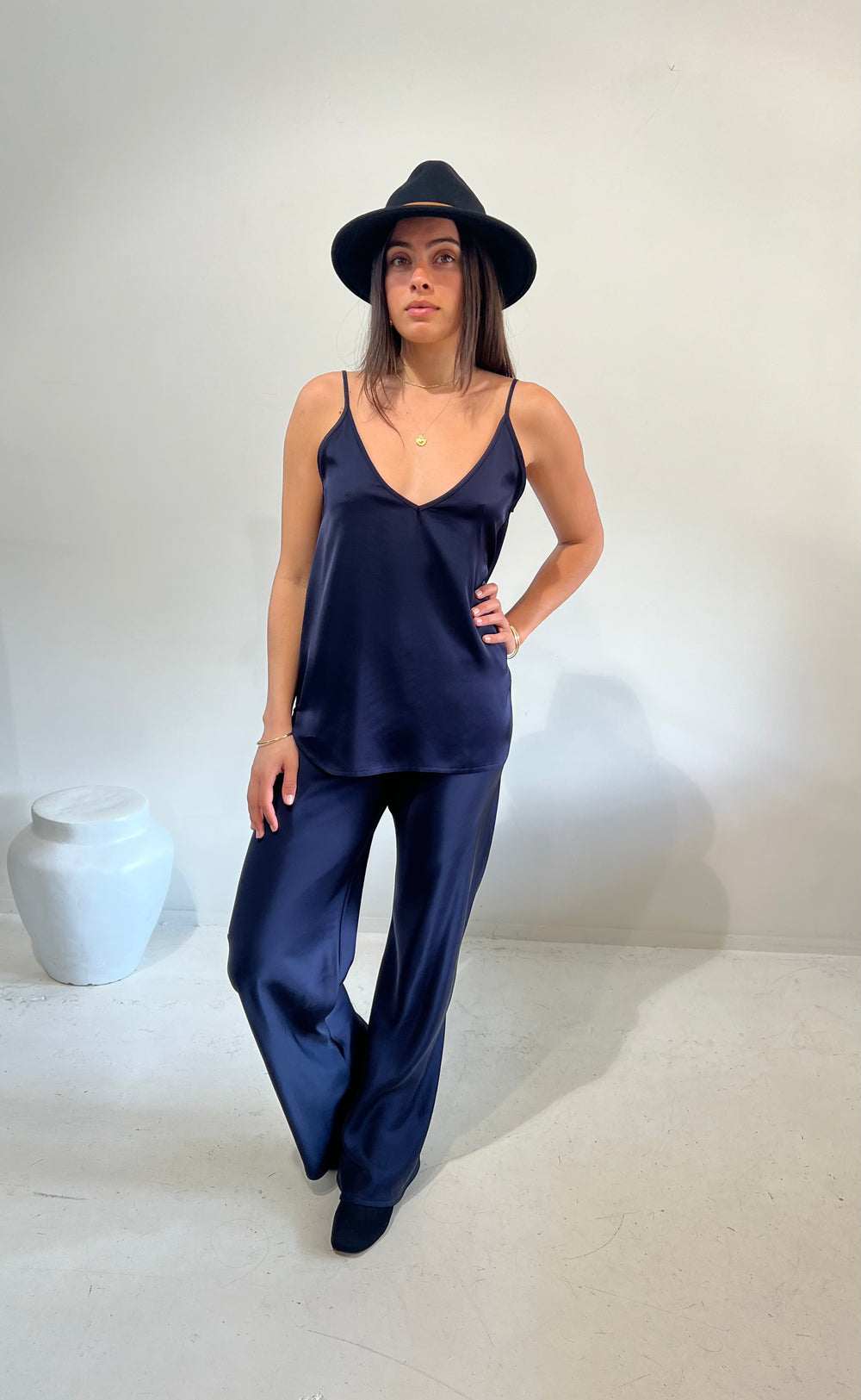 Parisienne Pant Navy Satin