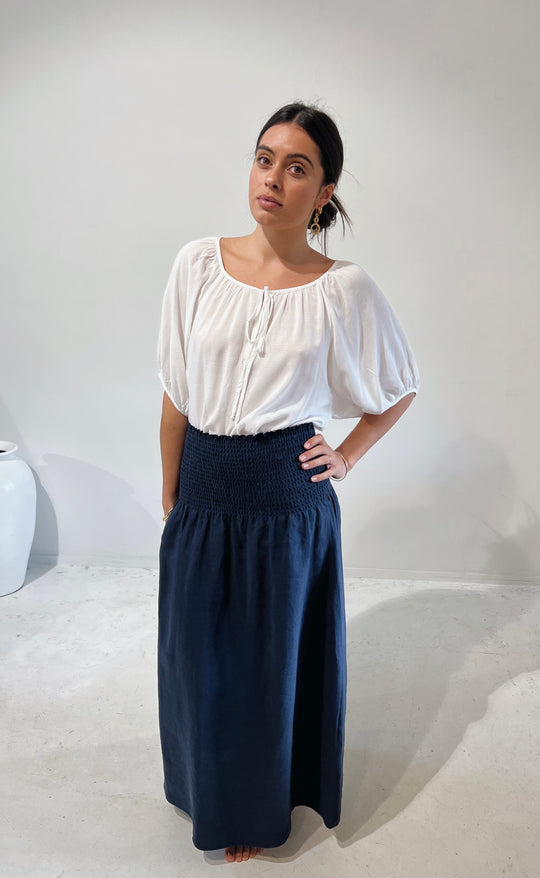 Temple Skirt Navy Linen