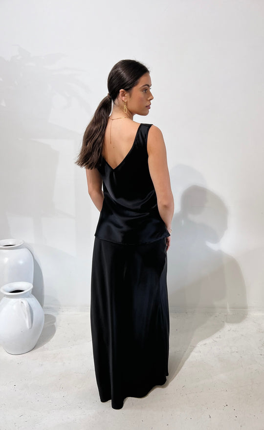 Renee Maxi Skirt Black Satin
