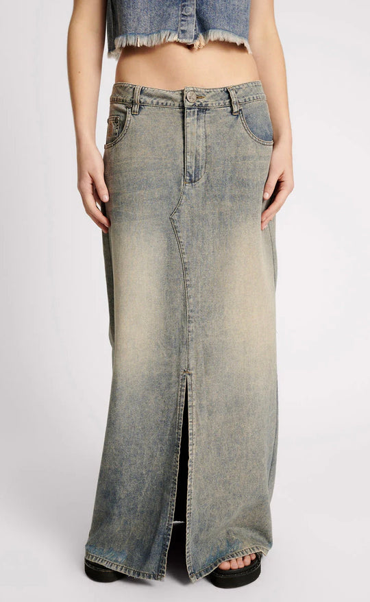 Column Skirt High Waist Denim Dirty Blue