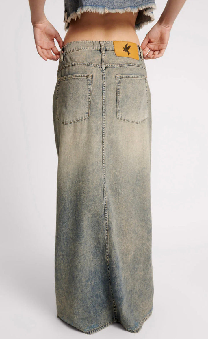 Column Skirt High Waist Denim Dirty Blue