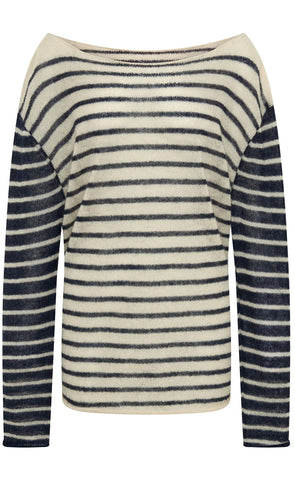 Wide Neck Striped Mohair Sweater