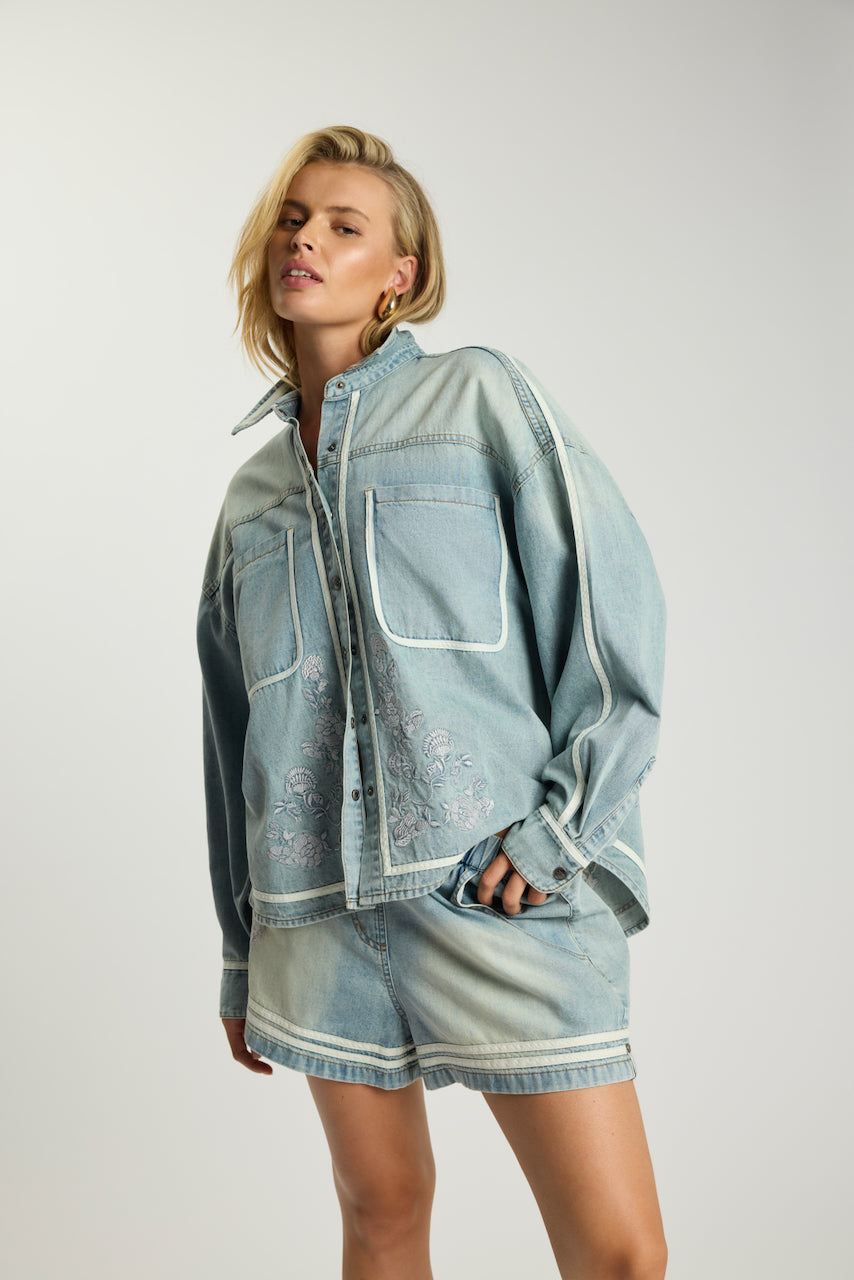 Folklore Embroidered Essential Shirt Chambray