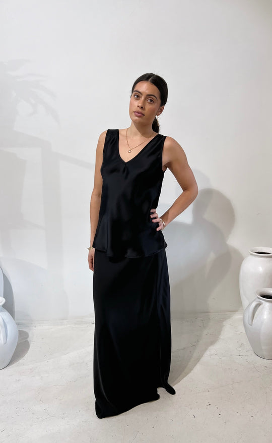 Renee Maxi Skirt Black Satin
