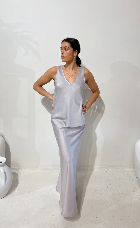 Renee Maxi Skirt Silver Linen Twill