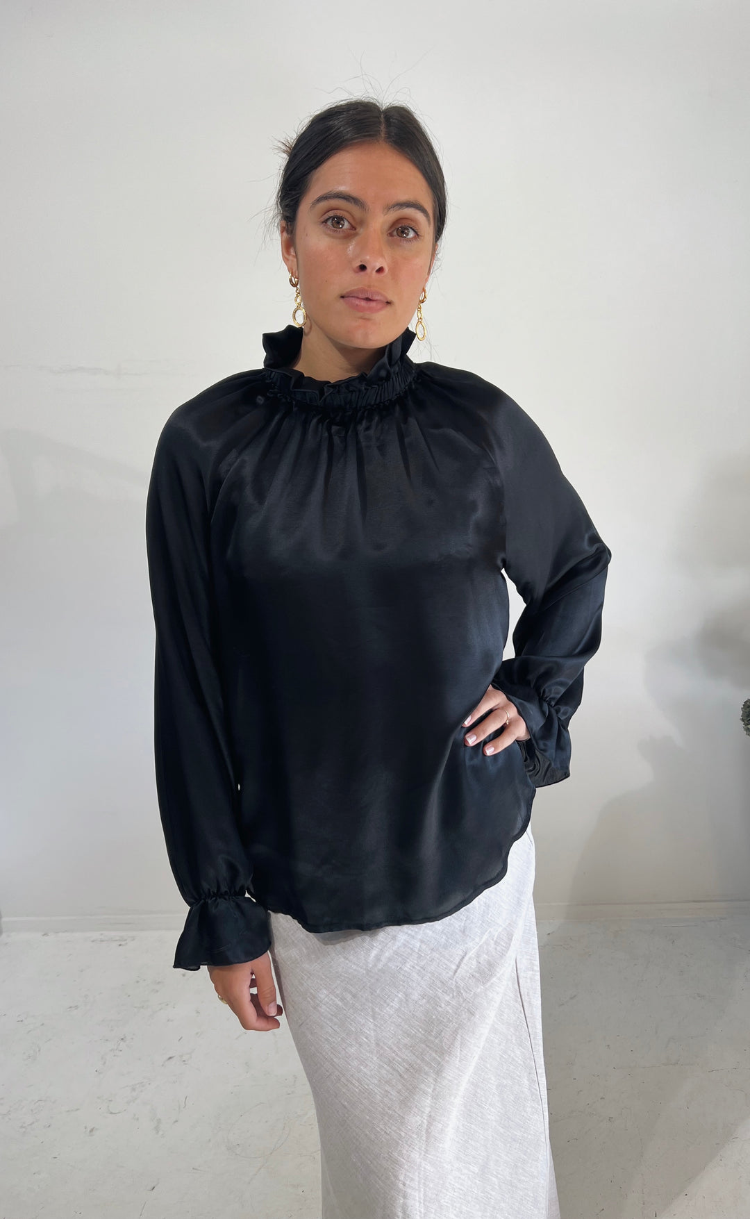 Deco Top Black Silk Satin