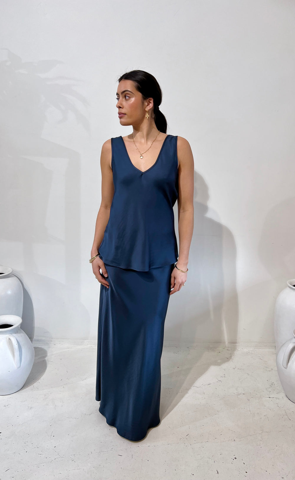 Renee Maxi Skirt Steel Satin