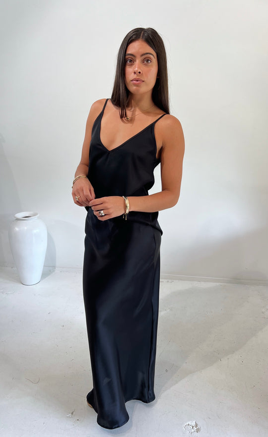 Bias Maxi Skirt Black Satin
