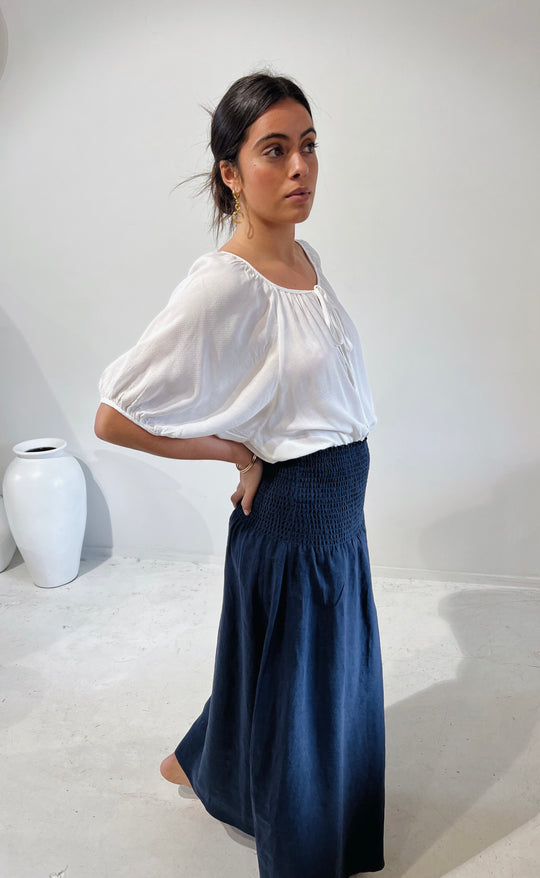 Temple Skirt Navy Linen