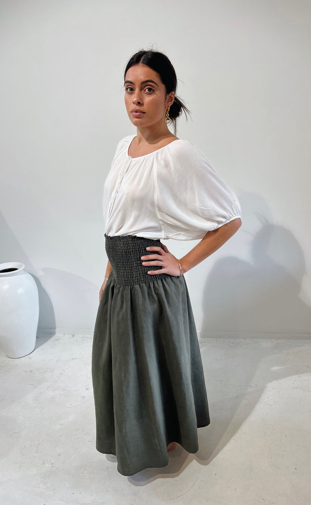 Temple Skirt Caper Linen