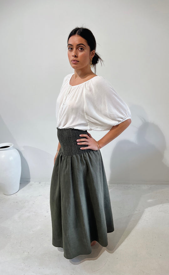 Temple Skirt Caper Linen