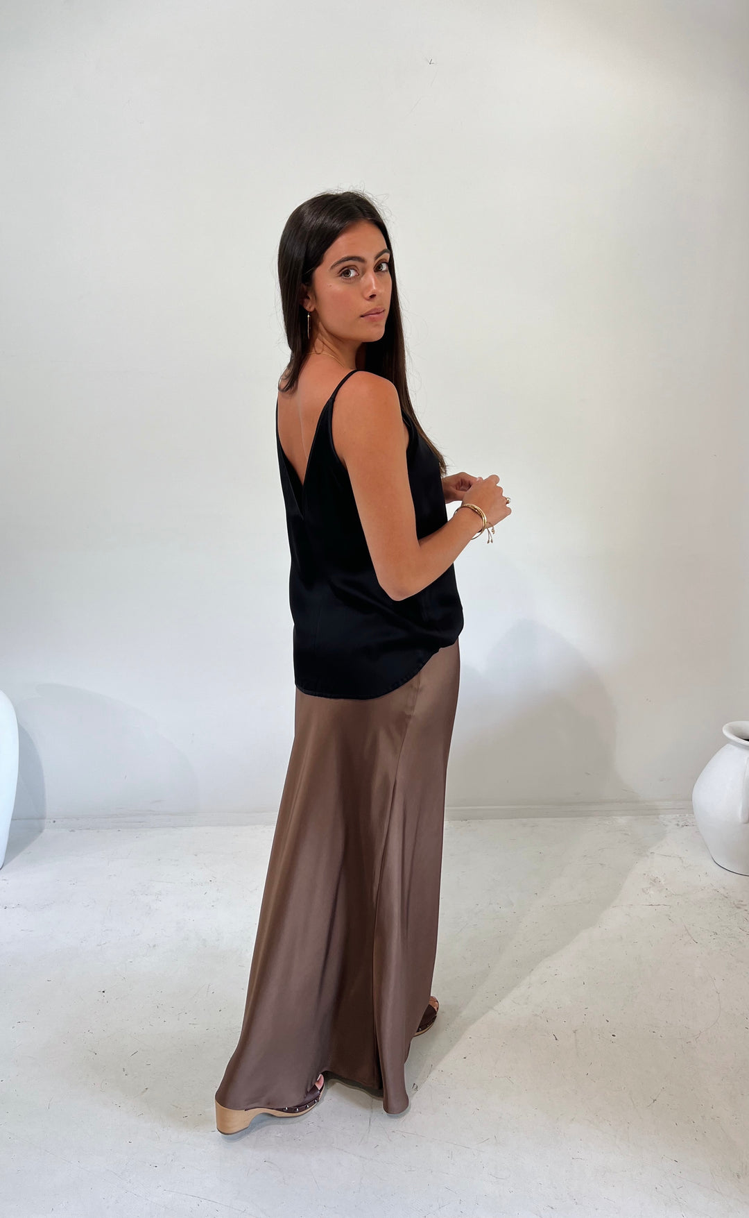 Bias Maxi Skirt Bronze Satin