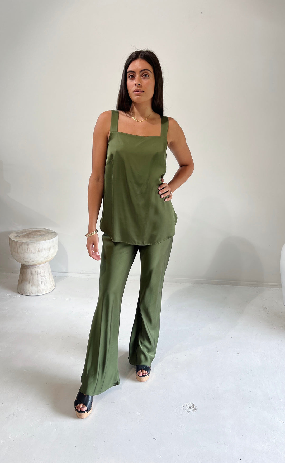 Parisienne Pant Olive Satin