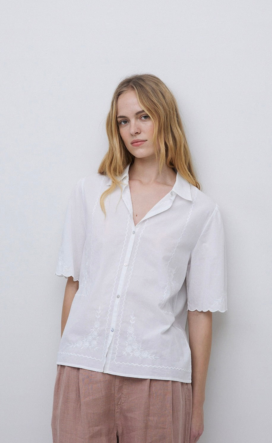 Cotton S/S Embroided Shirt White