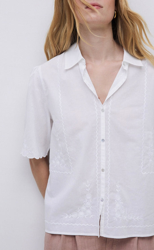 Cotton S/S Embroided Shirt White