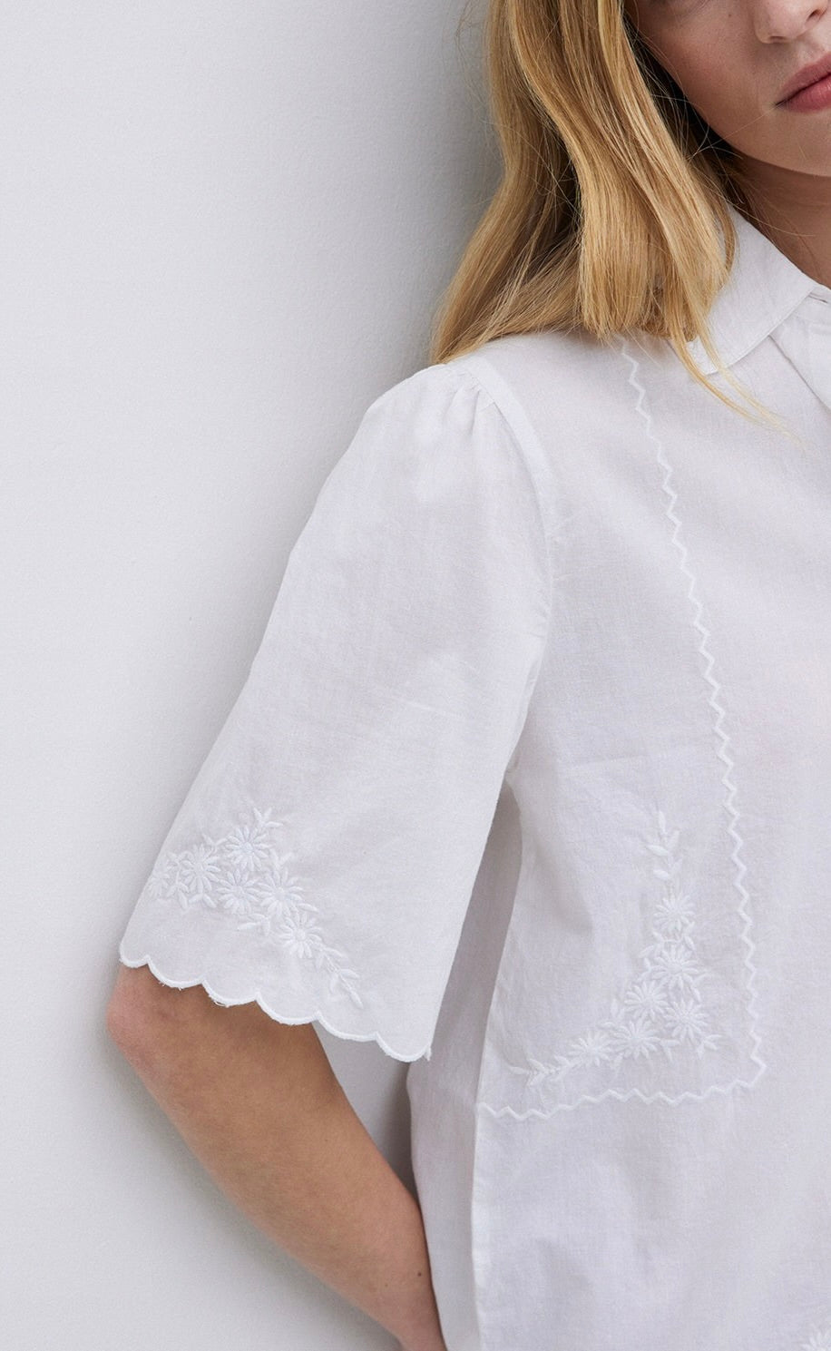 Cotton S/S Embroided Shirt White