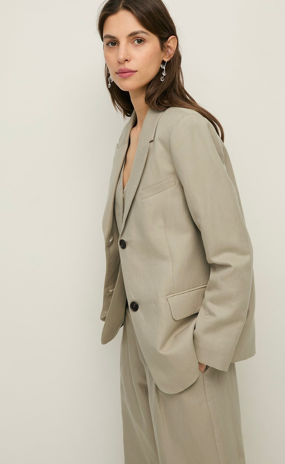 Linen Blend Blazer Ecru