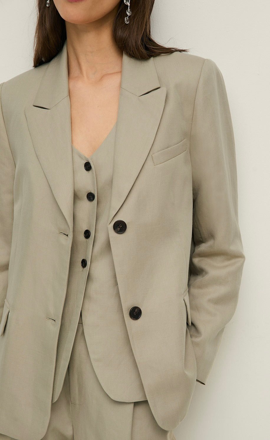 Linen Blend Blazer Ecru