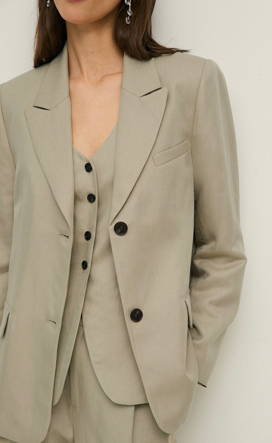 Linen Blend Blazer Ecru