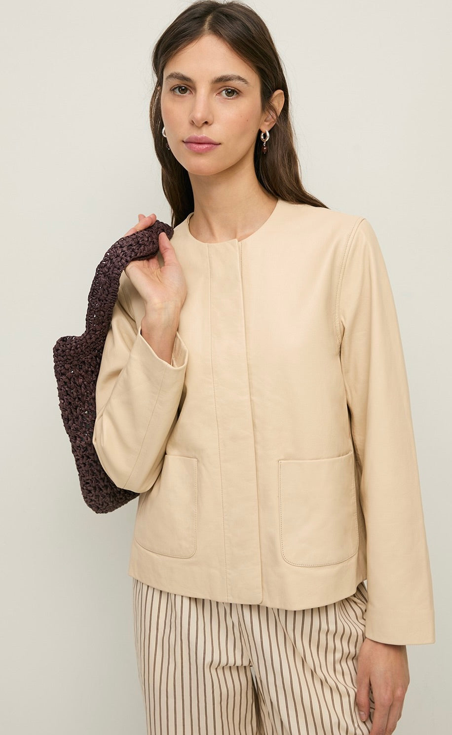 Sheepskin Leather Jacket Ecru