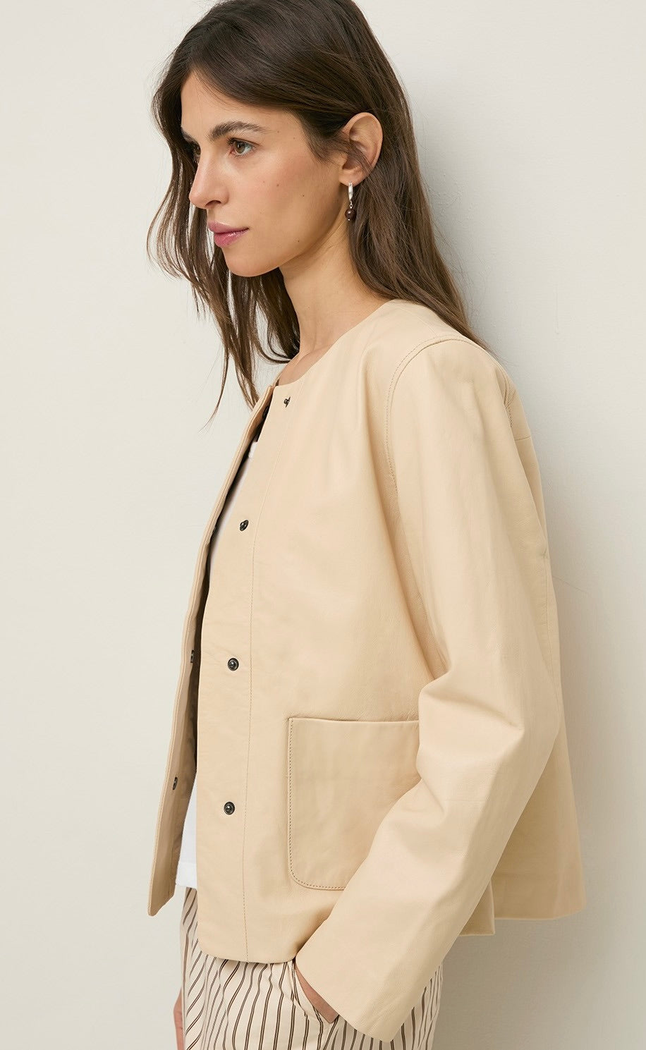 Sheepskin Leather Jacket Ecru