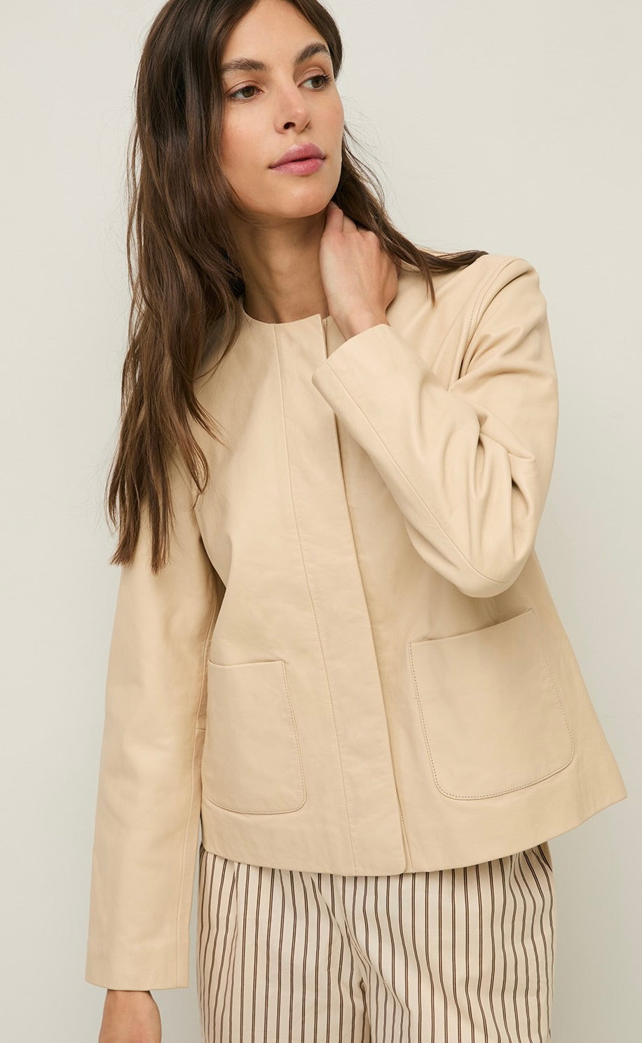 Sheepskin Leather Jacket Ecru