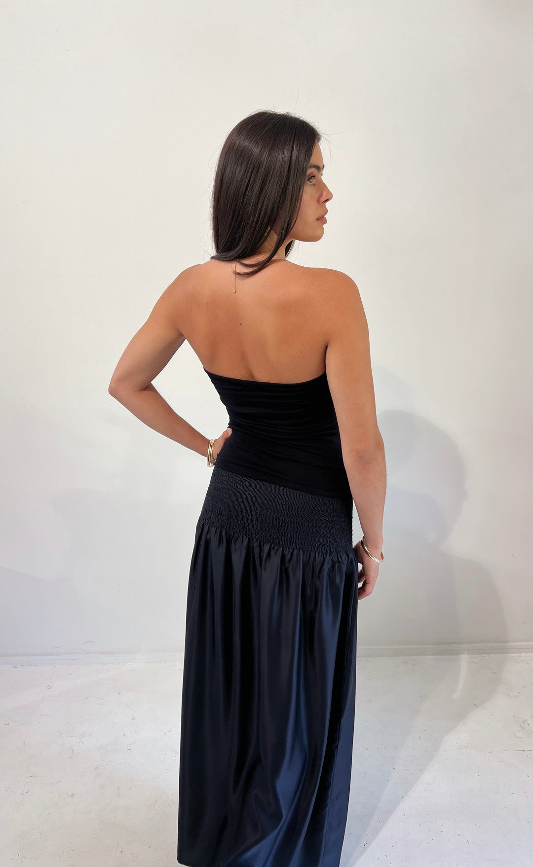 Temple Skirt Black Silk Twill