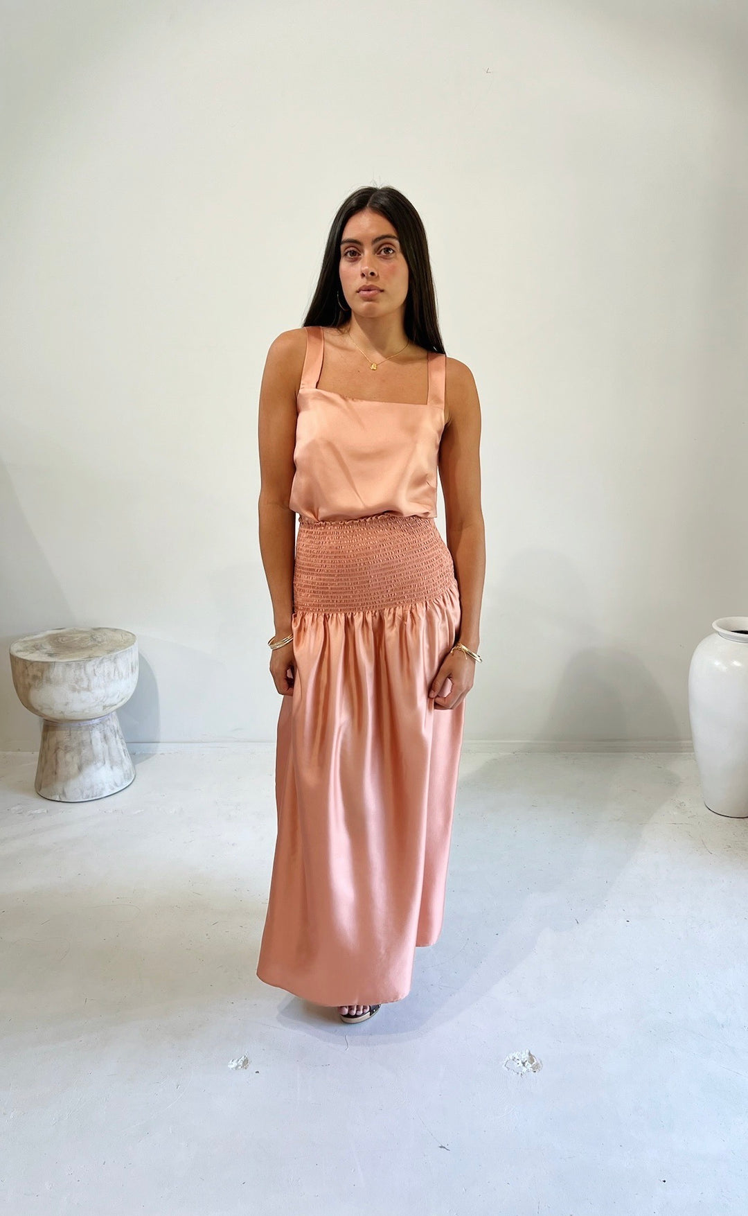 Hana Top Coral Silk Twill