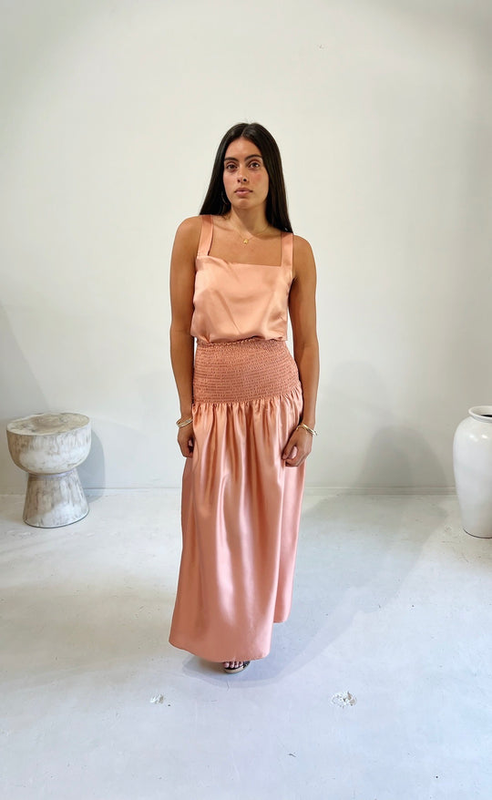 Hana Top Coral Silk Twill