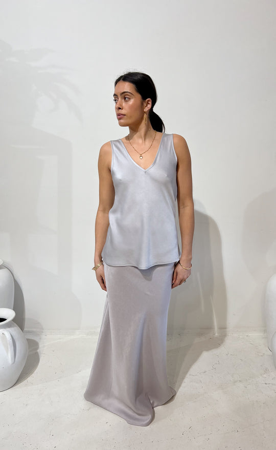Renee Maxi Skirt Silver Linen Twill