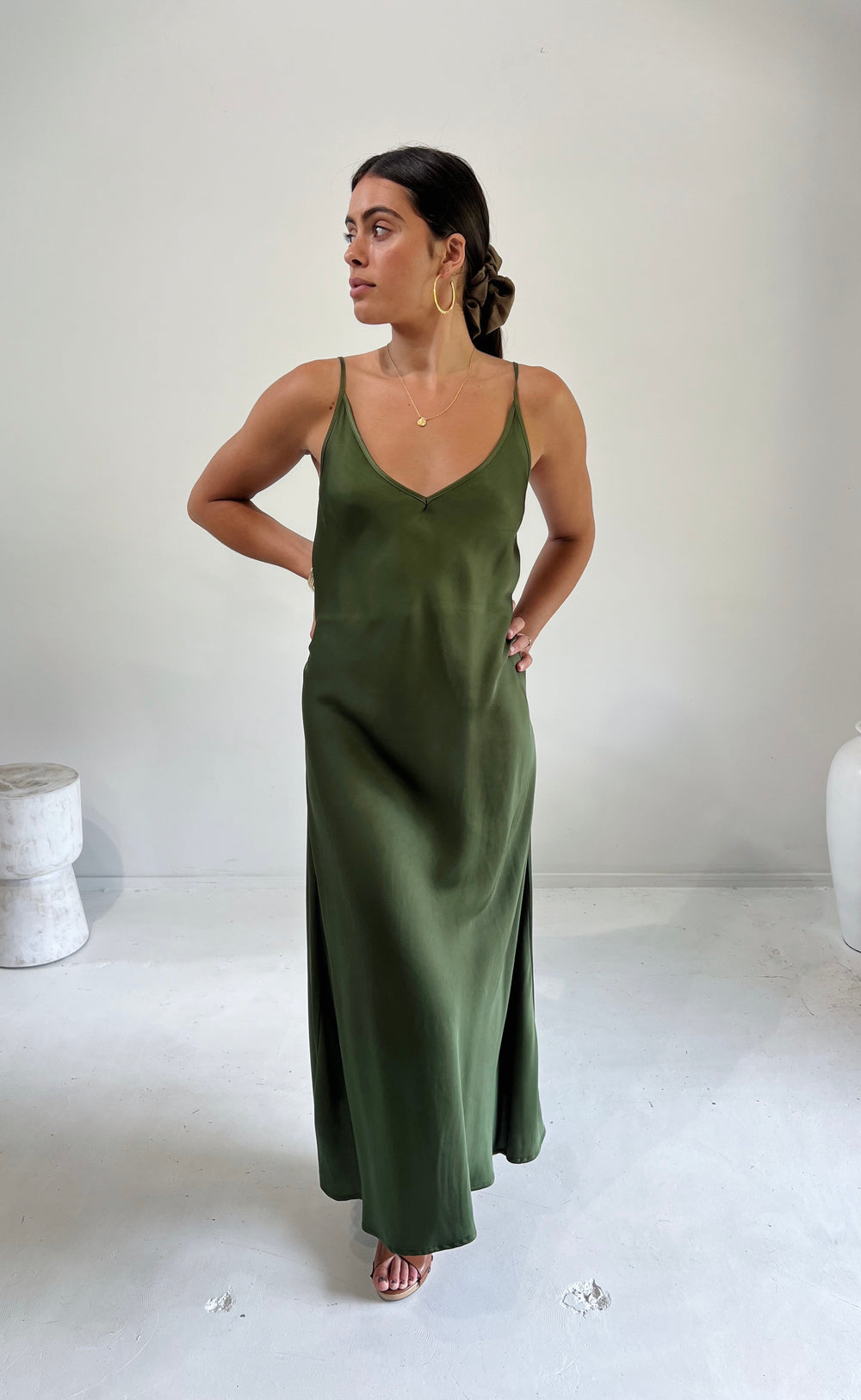 Nina Dress Olive Satin