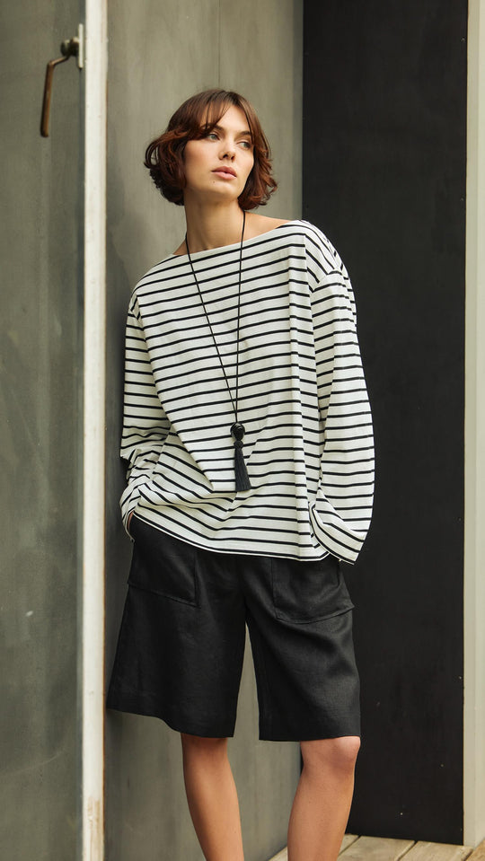 Striped Long Sleeve T-Shirt Black / Ecru