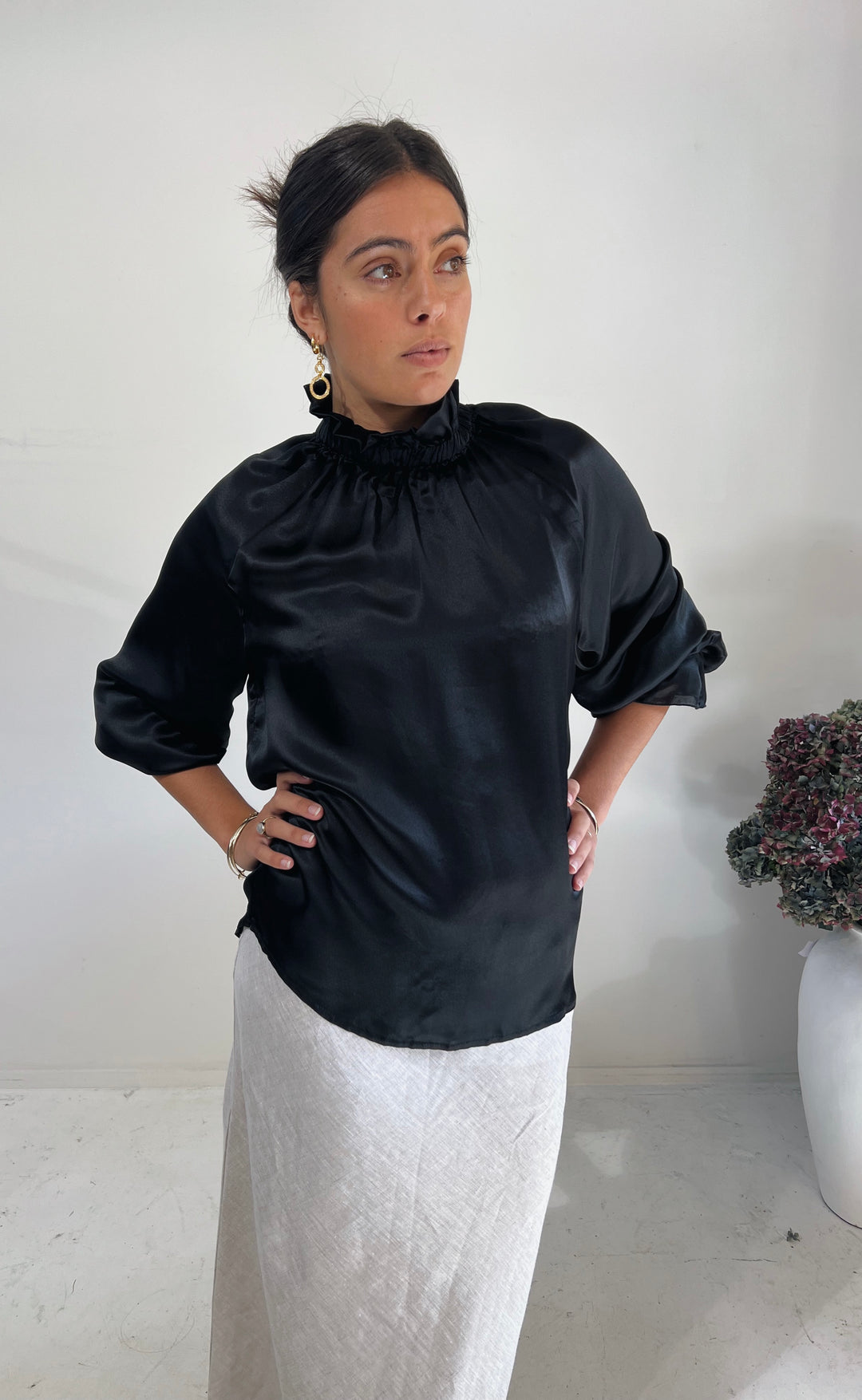 Deco Top Black Silk Satin