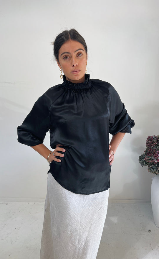 Deco Top Black Silk Satin