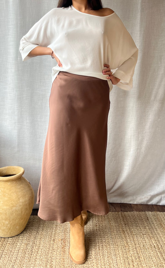 Renee Midi Skirt Bronze Satin