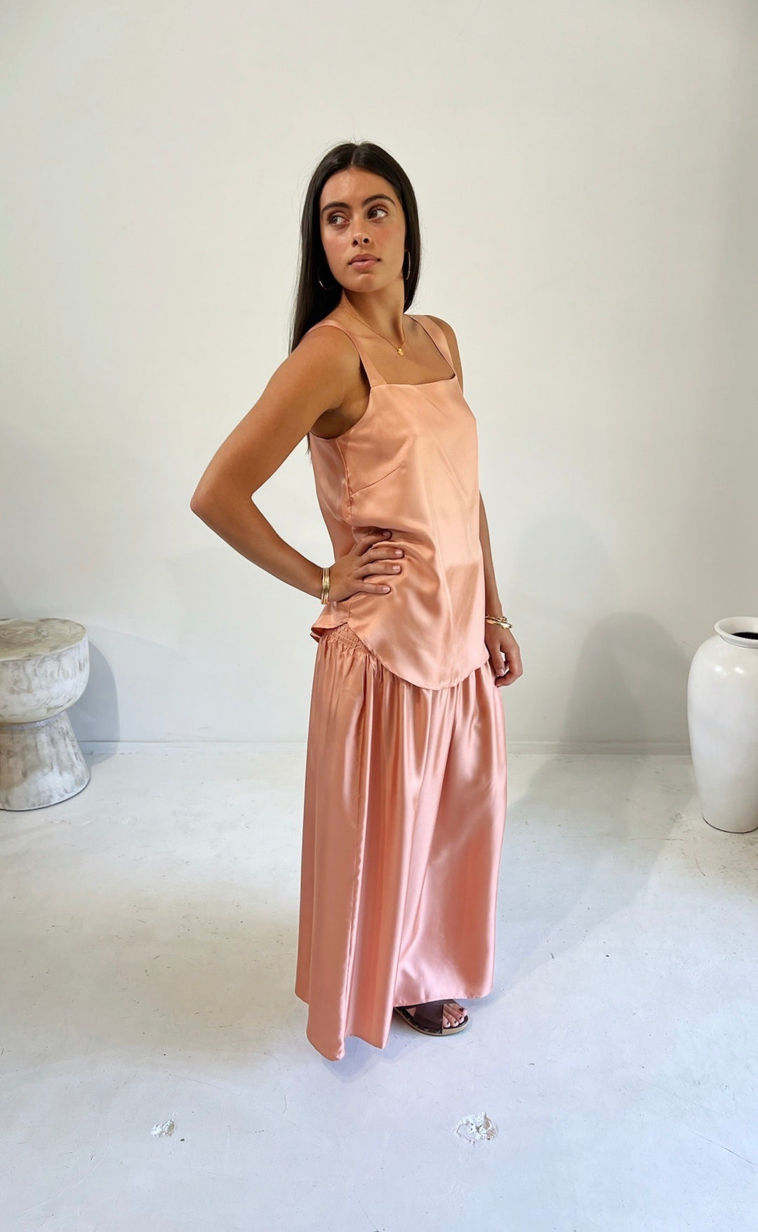 Hana Top Coral Silk Twill
