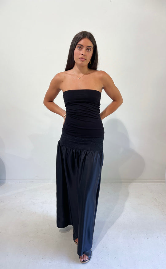 Temple Skirt Black Silk Twill