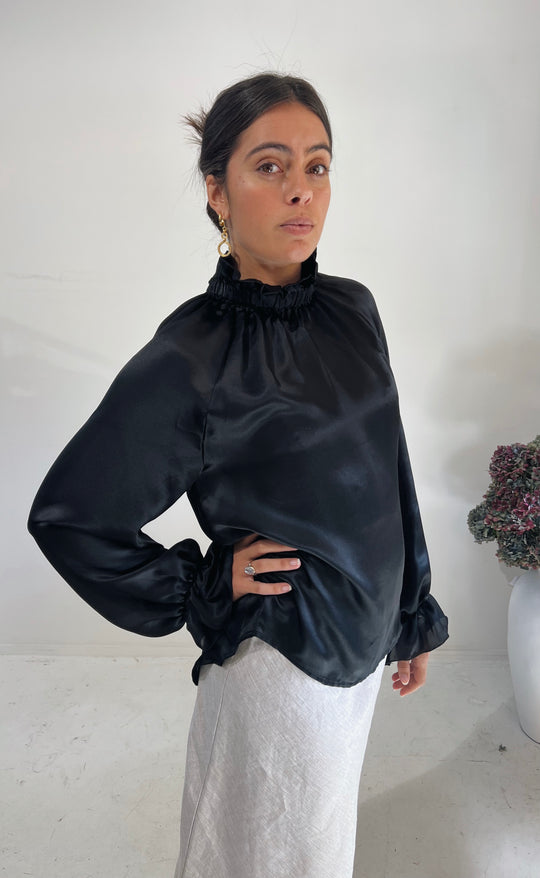 Deco Top Black Silk Satin