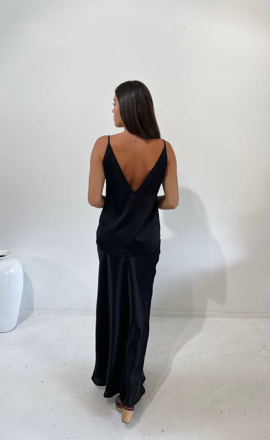 Bias Maxi Skirt Black Satin