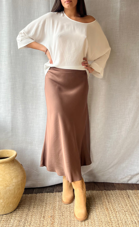 Renee Midi Skirt Bronze Satin