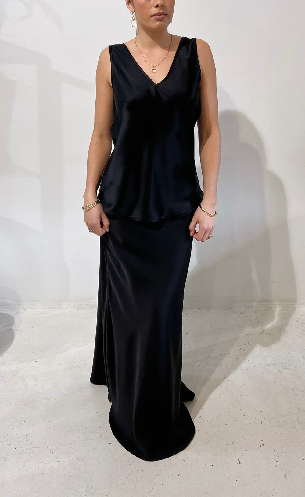 Renee Maxi Skirt Black Satin