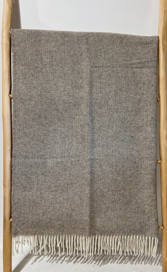 NZ Wool Throw Natural Herringbone