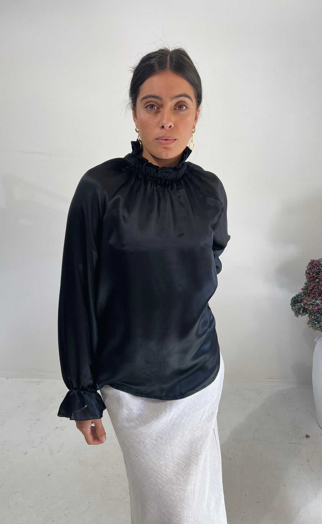 Deco Top Black Silk Satin