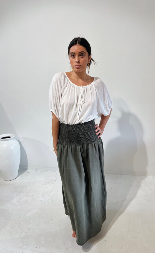 Temple Skirt Caper Linen